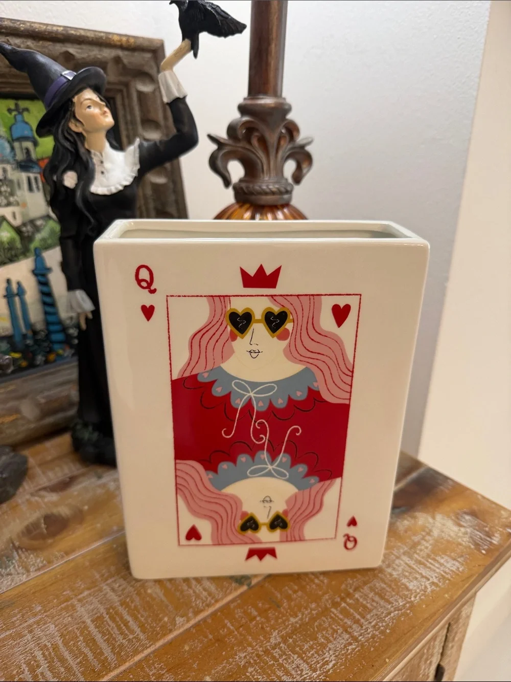 Queen of Hearts Ceramic Vase - Red, Pink, Black Accents